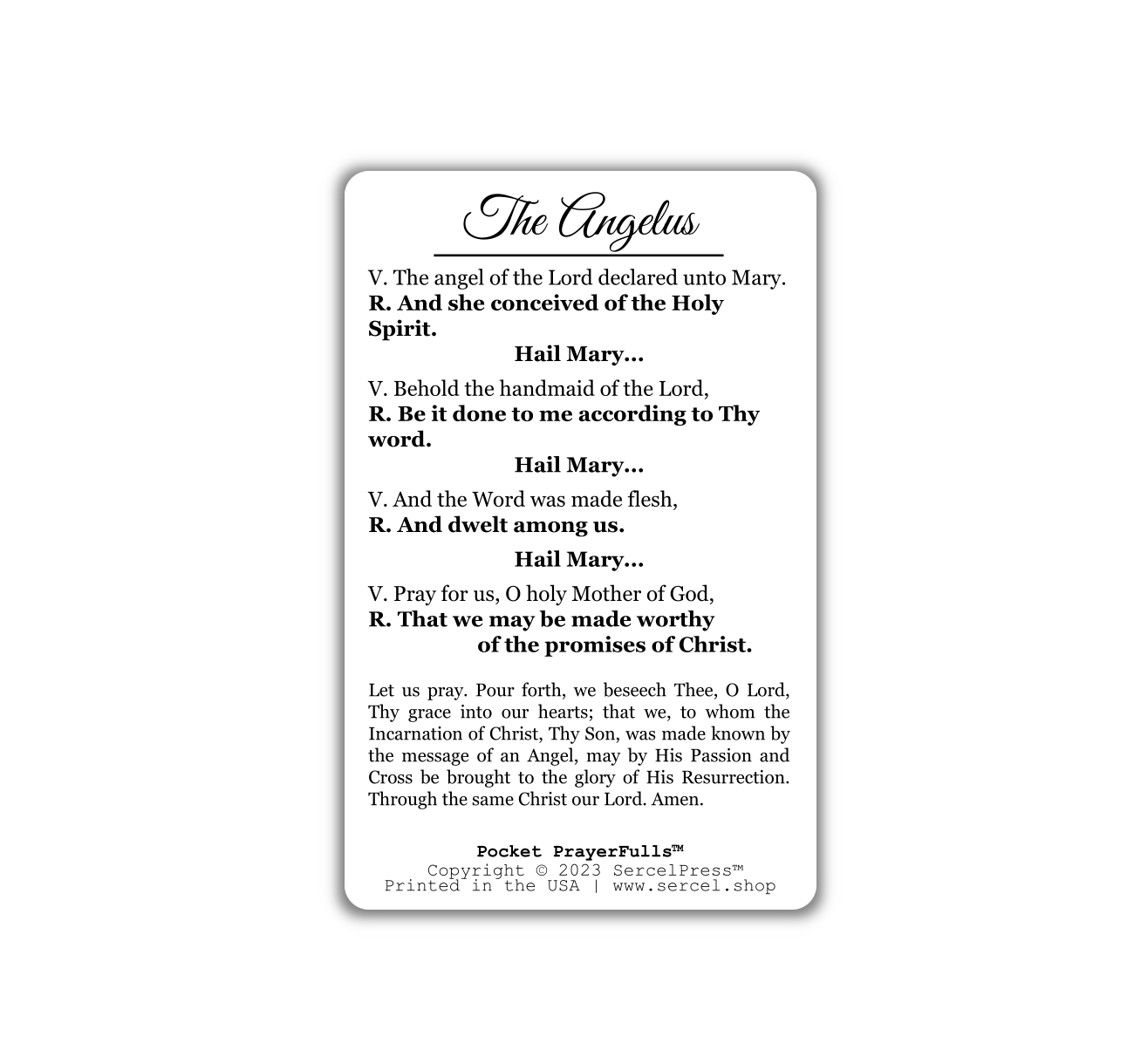 The Angelus: Pocket PrayerFulls™ | Durable Wallet Prayer Cards | Catholic Prayers