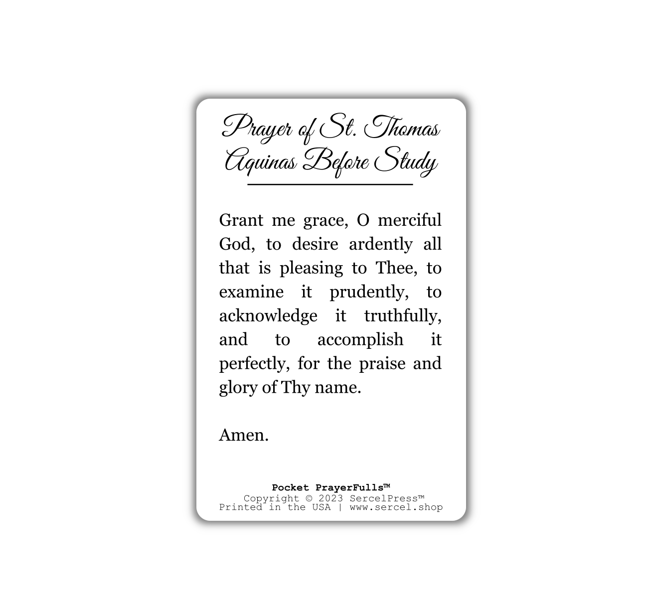 Prayer of St. Thomas Aquinas Before Study: Pocket PrayerFulls™ | Durable Wallet Prayer Cards | Catholic Prayers