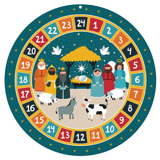 Round Starlight Nativity Advent Calendar, ONE (1) Calendar, 13-3/4" Diameter
