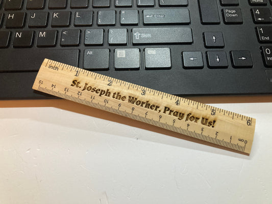 Prayer to St. Joseph the Worker | Natural Pine Wood Ruler | Laser Engraved | Wood Burning | Catholic Saints | Catholic Prayers