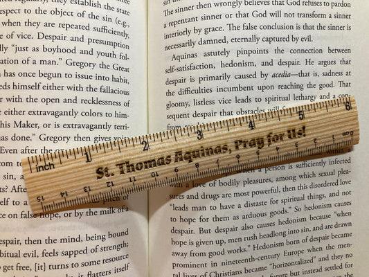 Prayer of St. Thomas Aquinas Before Study | Natural Pine Wood Ruler | Laser Engraved | Wood Burning | Catholic Saints | Catholic Prayers