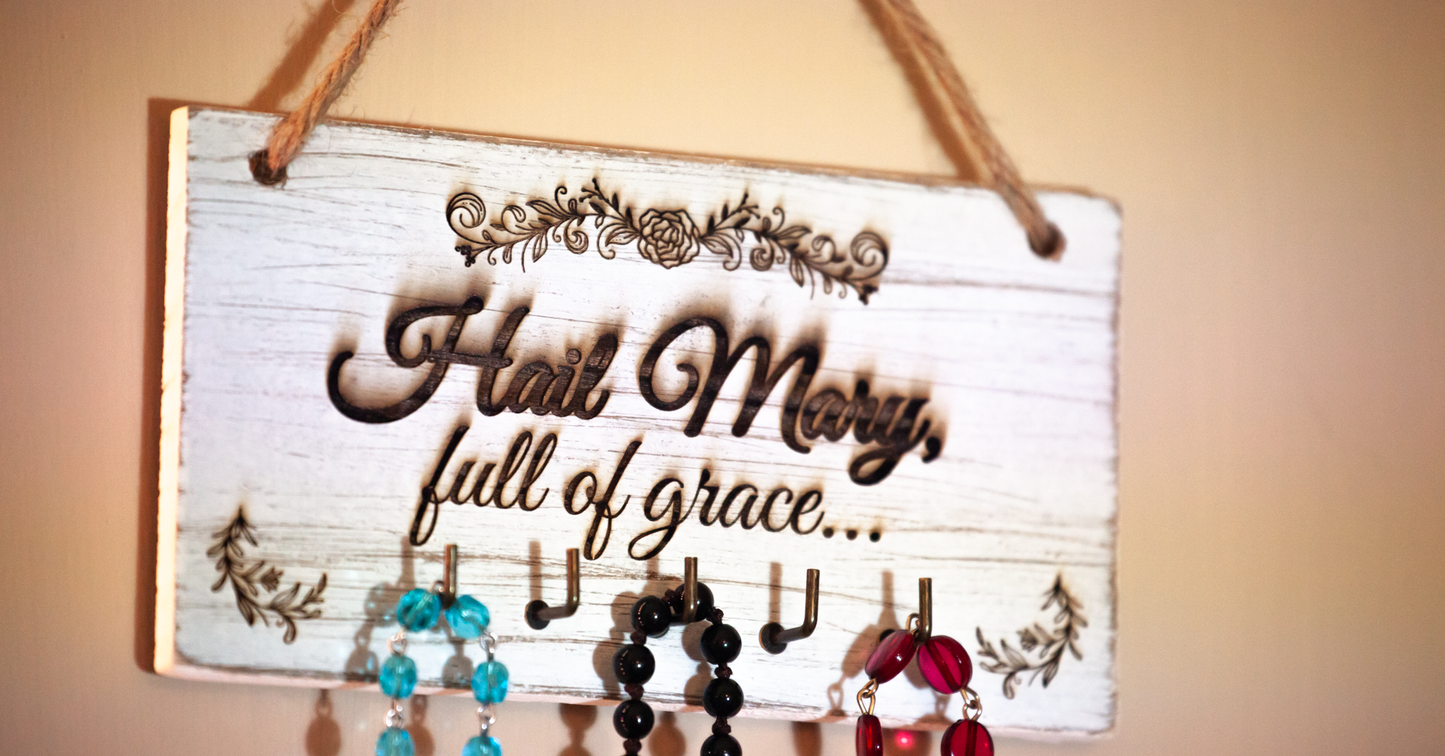 Family Rosary Hanger, Hail Mary Full of Grace, Engraved in the USA, Catholic Living