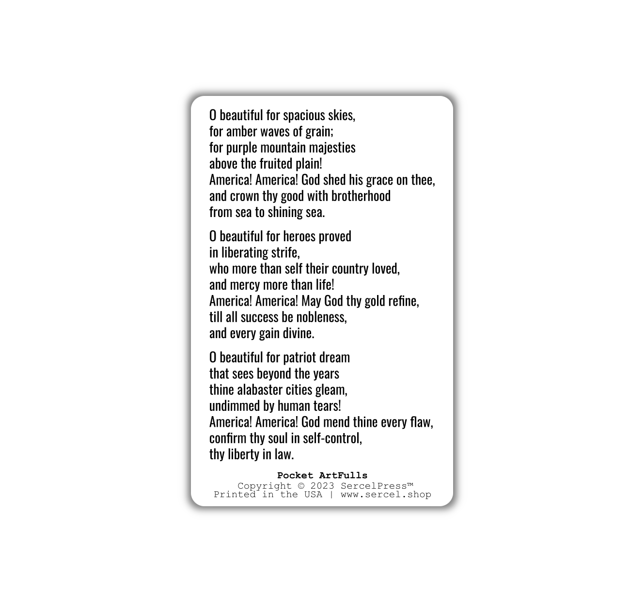 America the Beautiful | Durable Wallet Patriotic Song Card | 4th of July | Independence Day | United States of America