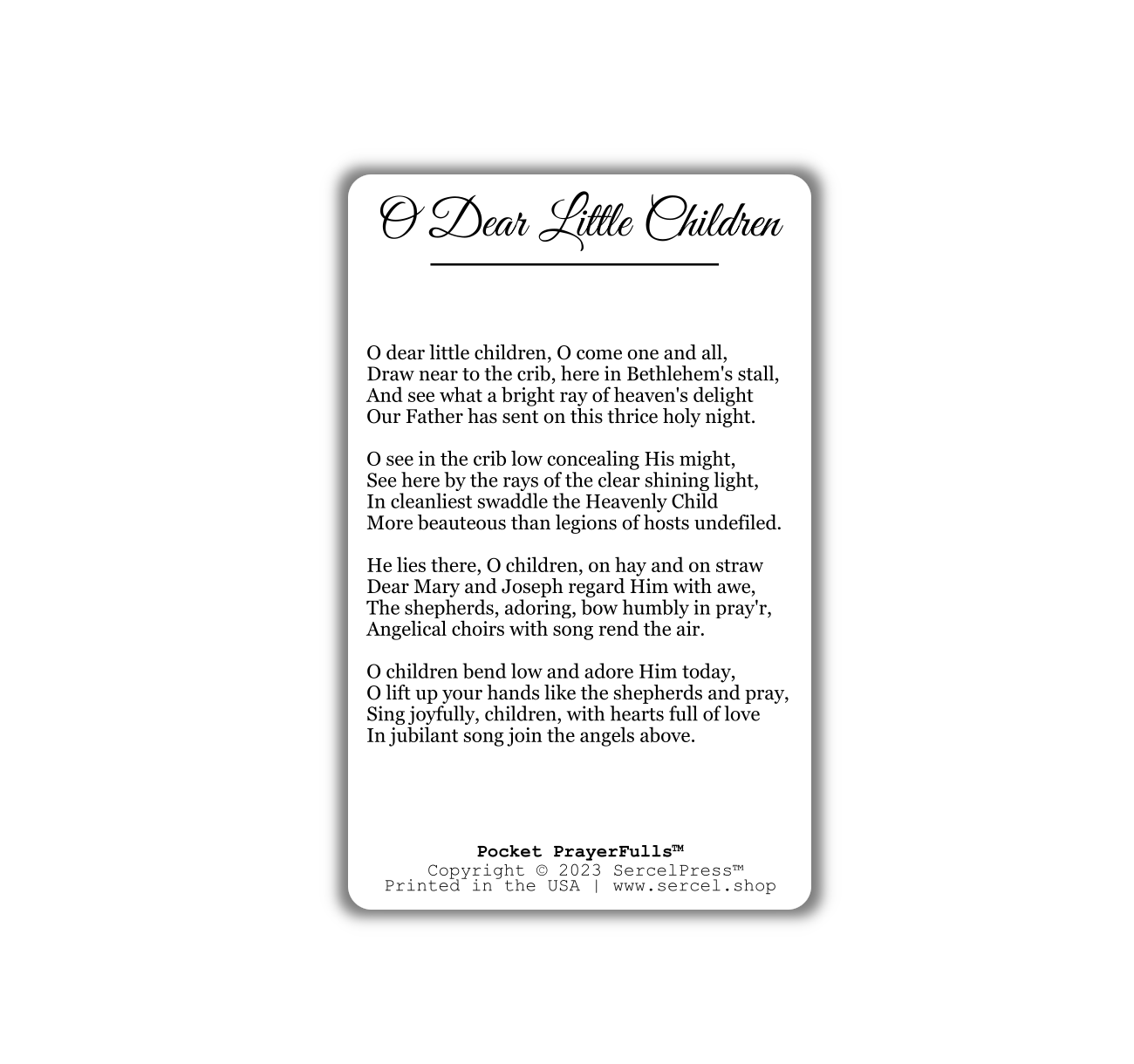 O Dear Little Children: Pocket PrayerFulls™ | Durable Wallet Prayer Cards | Advent, Christmas, Nativity Gift | Catholic Hymns
