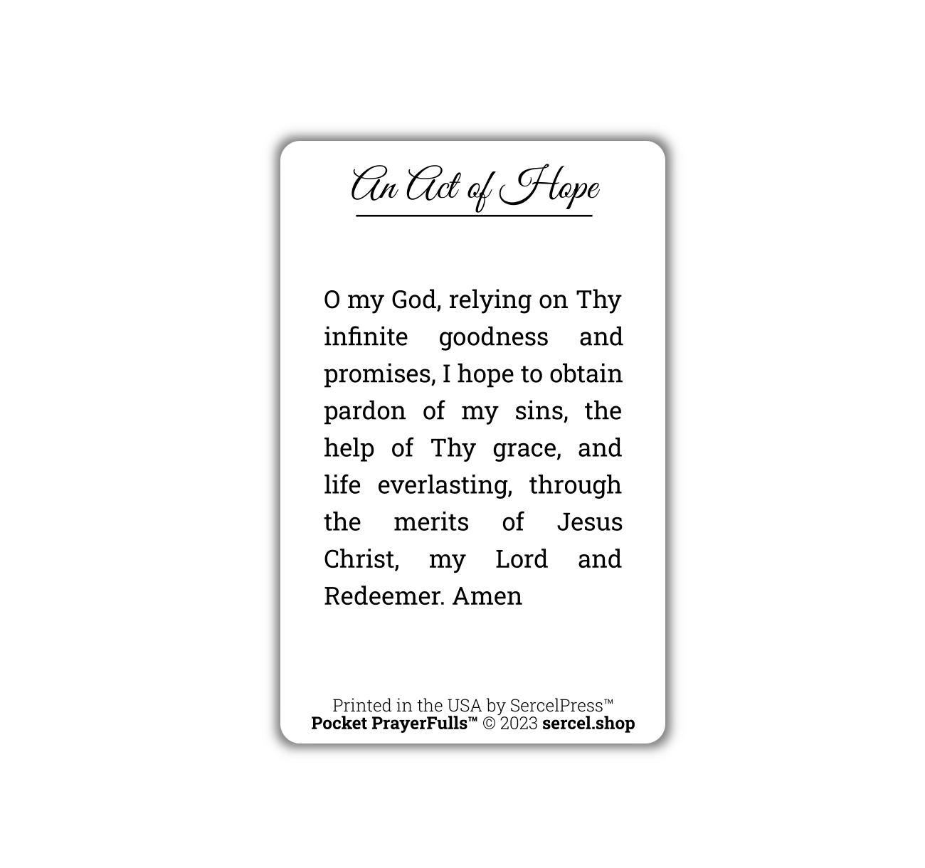 Act of Hope: Pocket PrayerFulls™ | Durable Wallet Prayer Cards | Catholic Prayers