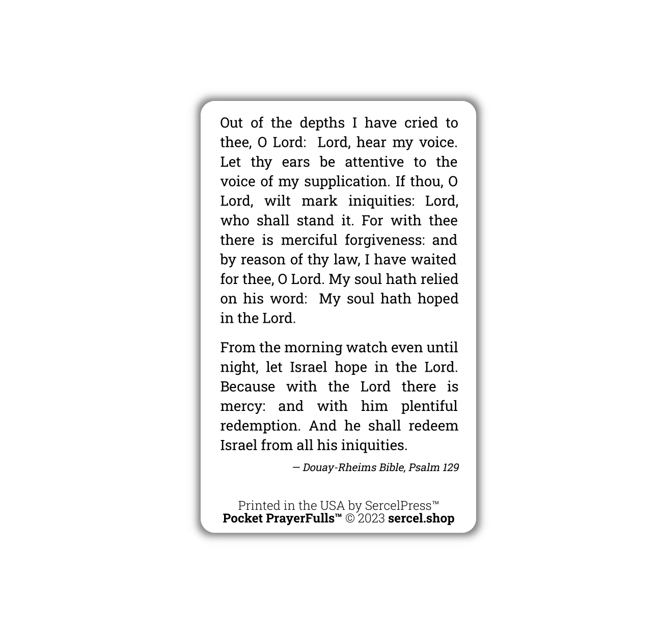 De Profundis, Out of the Depths: Pocket PrayerFulls™ | Durable Wallet Prayer Cards | Catholic Prayers