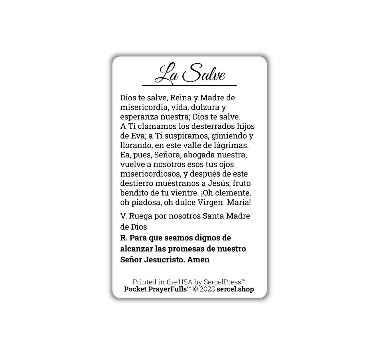 Hail, Holy Queen in Spanish / La Salve: Pocket PrayerFulls™ | Durable Wallet Prayer Cards | Catholic Prayers