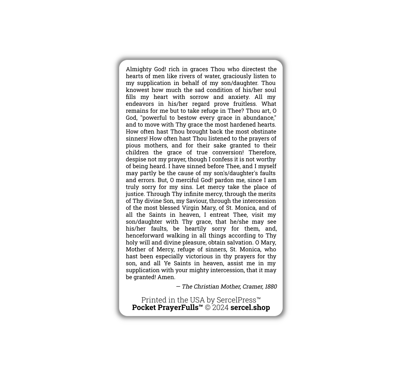 Mother's Prayer for Children Addicted to Certain Faults: Pocket PrayerFulls™ | Durable Wallet Prayer Cards | Catholic Prayers