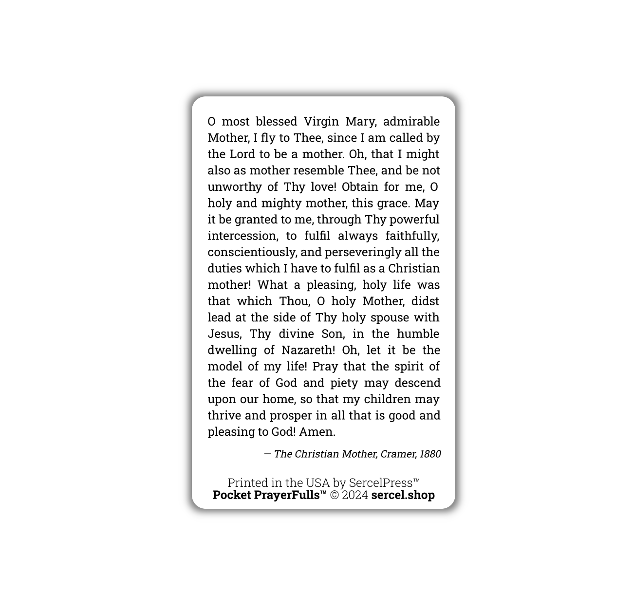 Mother’s Prayer to the Blessed Virgin Mary: Pocket PrayerFulls™ | Durable Wallet Prayer Cards | Catholic Prayers