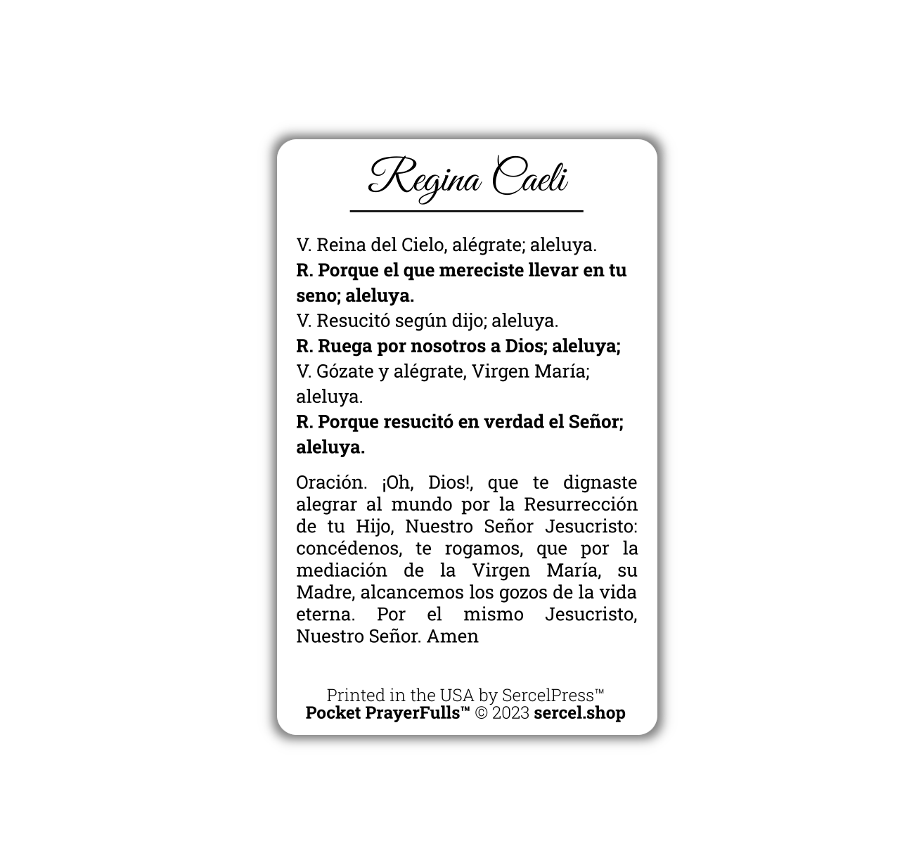 Regina Caeli in Spanish: Pocket PrayerFulls™ | Durable Wallet Prayer Cards | Catholic Prayers