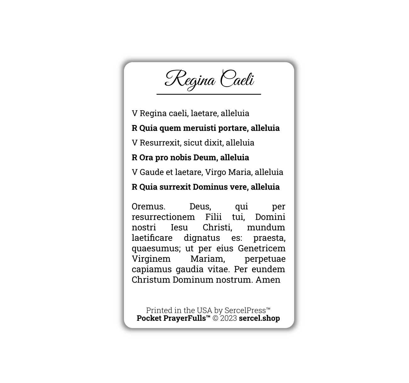 Regina Caeli in Latin: Pocket PrayerFulls™ | Durable Wallet Prayer Cards | Catholic Prayers