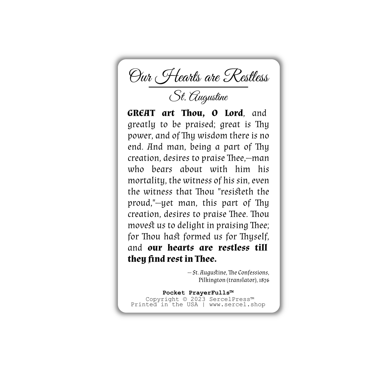 St. Augustine, Our Hearts are Restless: Pocket PrayerFulls™ | Durable Wallet Prayer Cards | Catholic Saints