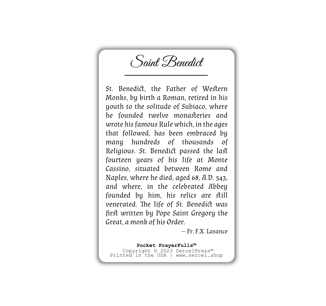 Saint Benedict: Pocket PrayerFulls™ | Durable Wallet Holy Cards | Catholic Saints