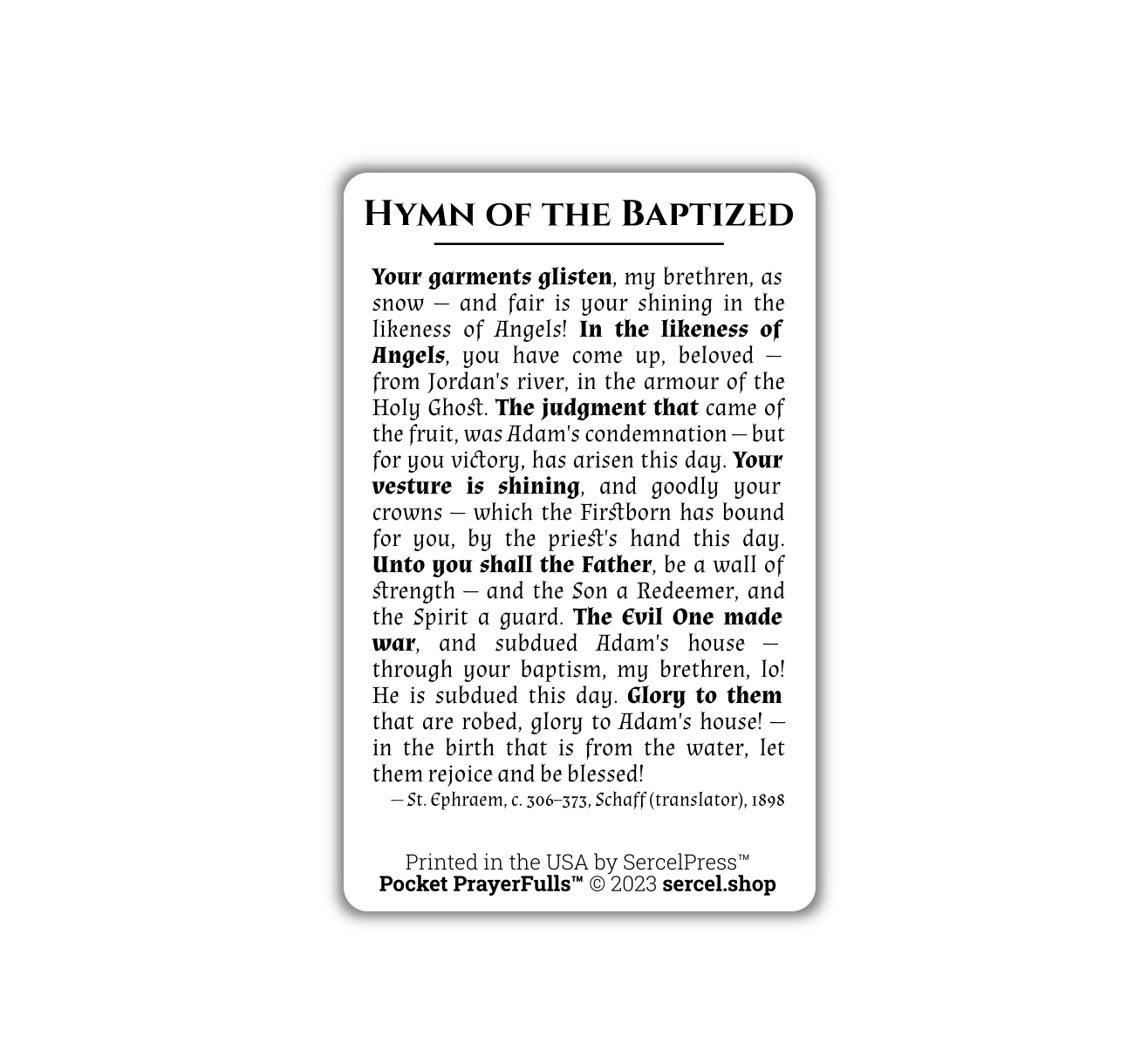 Saint Ephraem's Hymn of the Baptized: Pocket PrayerFulls™ | Durable Wallet Prayer Cards | Catholic Saints