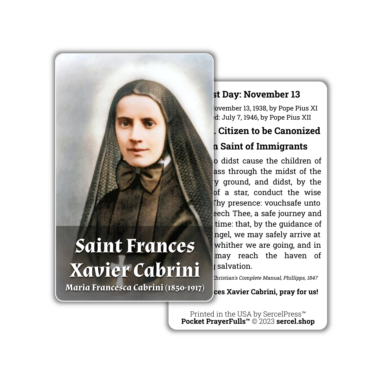 Saint Frances Xavier Cabrini: Pocket PrayerFulls™ | Durable Wallet Prayer Cards | Catholic Saints