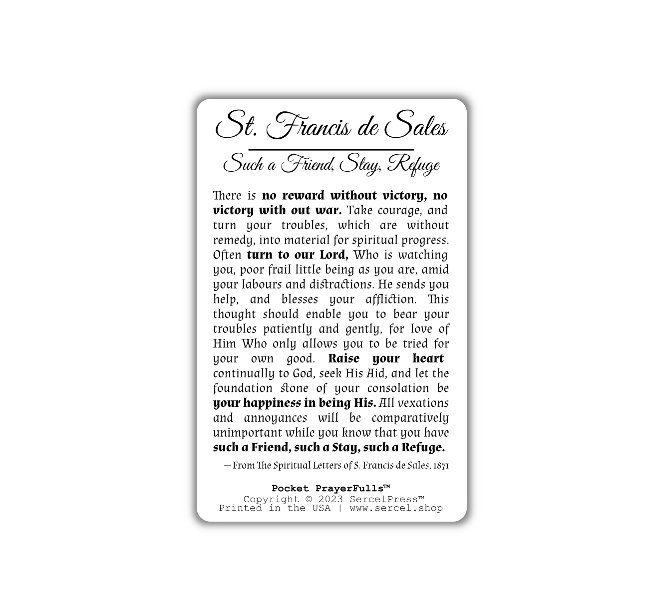 St. Francis de Sales, Such a Friend, Stay, Refuge: Pocket PrayerFulls™ | Durable Wallet Prayer Cards | Catholic Saints