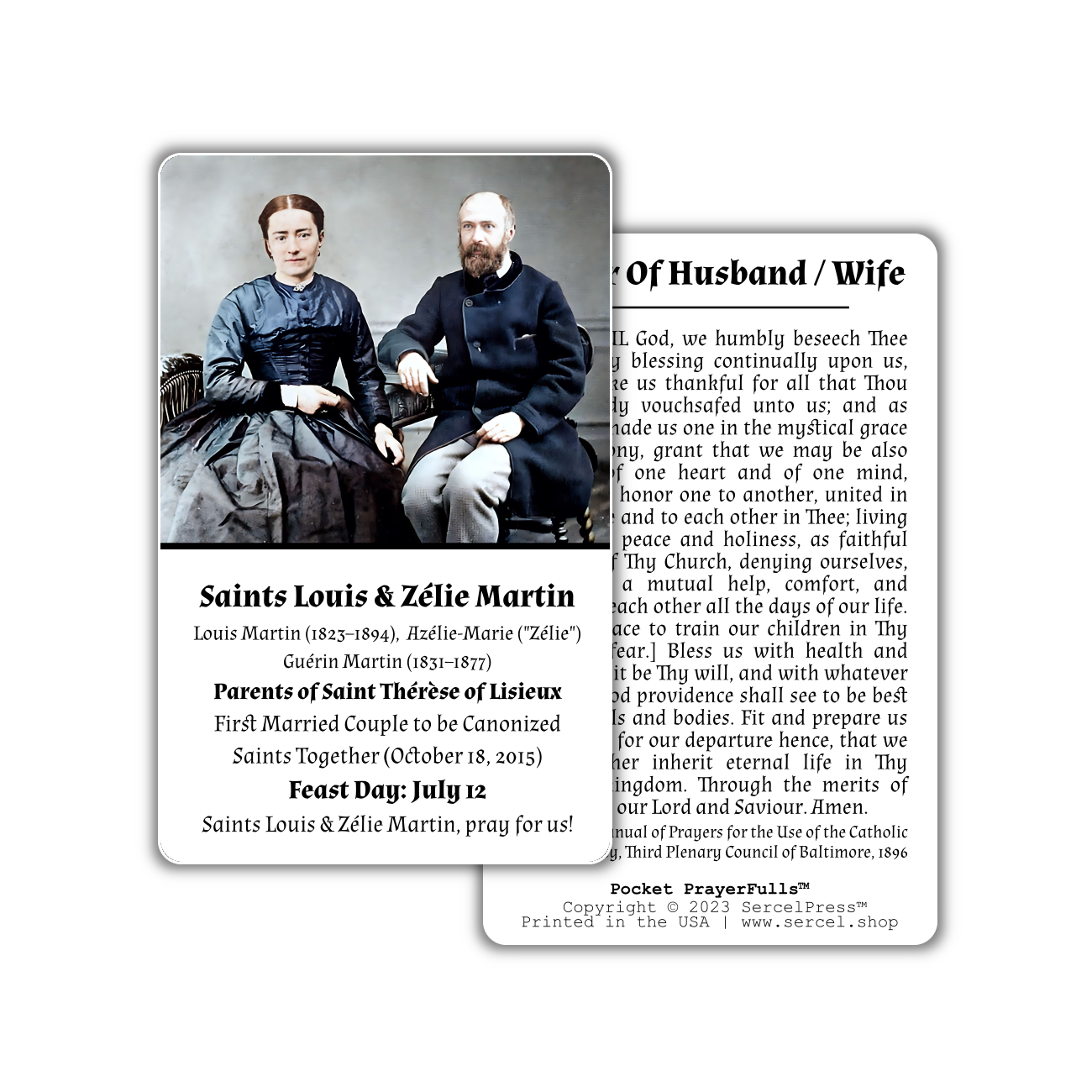 Saints Louis & Zelie Martin: Pocket PrayerFulls™ | Durable Wallet Holy Cards | Catholic Saints | Marriage Prayer
