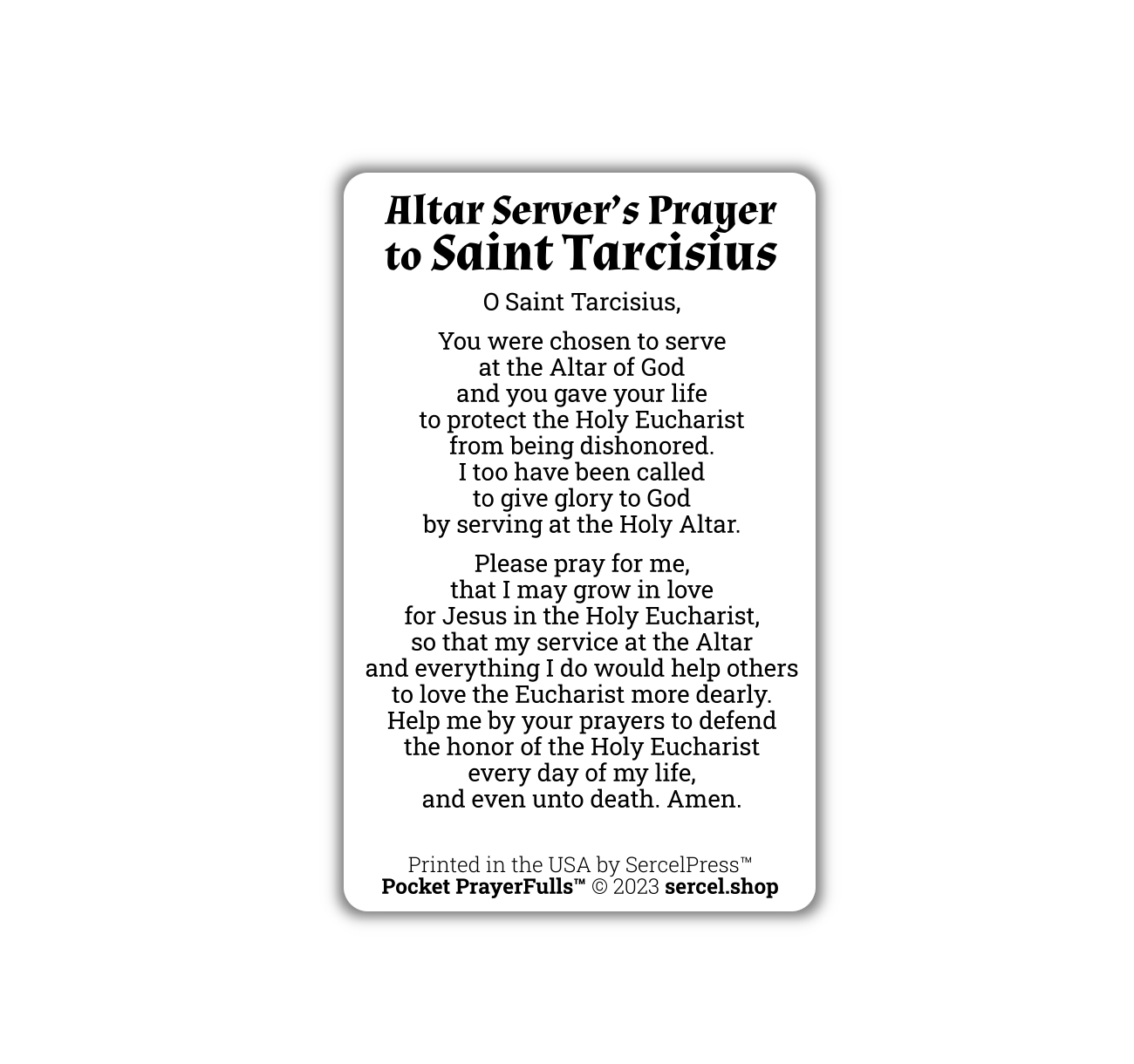 Saint Tarcisius, Altar Server’s Prayer: Pocket PrayerFulls™ | Durable Wallet Prayer Cards | Catholic Saints | Catholic Prayers