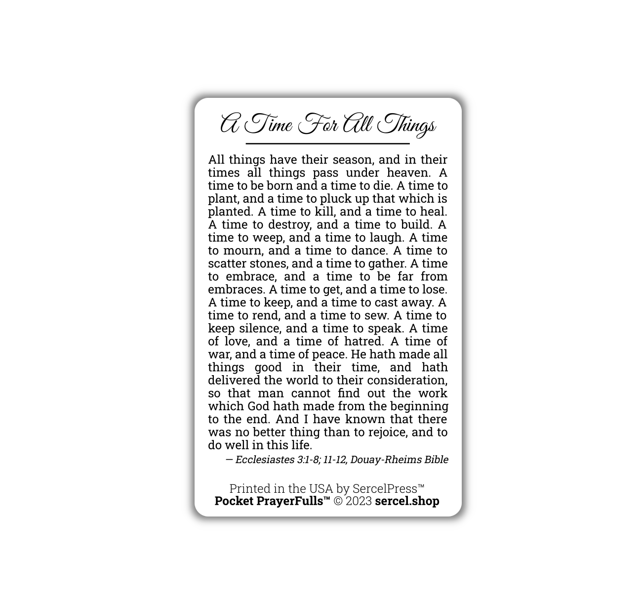 A Time For All Things, Ecclesiastes 3: Pocket PrayerFulls™ | Durable Wallet Prayer Cards | Holy Bible | Scripture