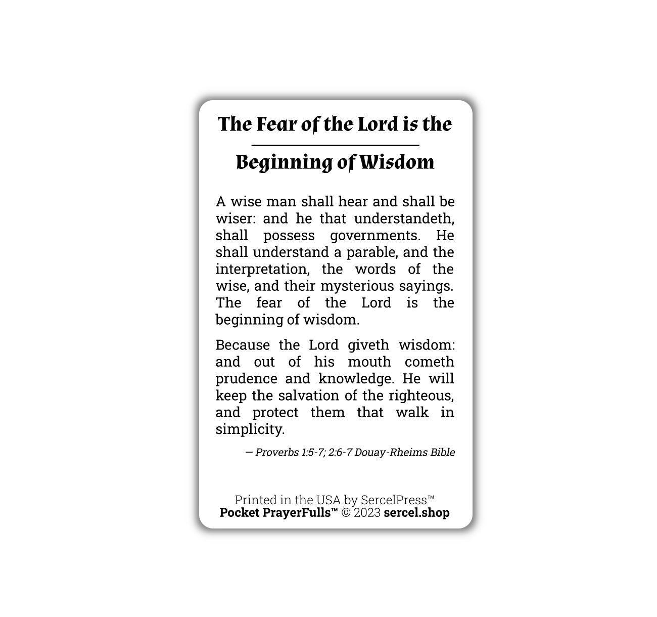 The Fear of the Lord is the Beginning of Wisdom, Proverbs 1: Pocket PrayerFulls™ | Durable Wallet Prayer Cards | Holy Bible | Scripture