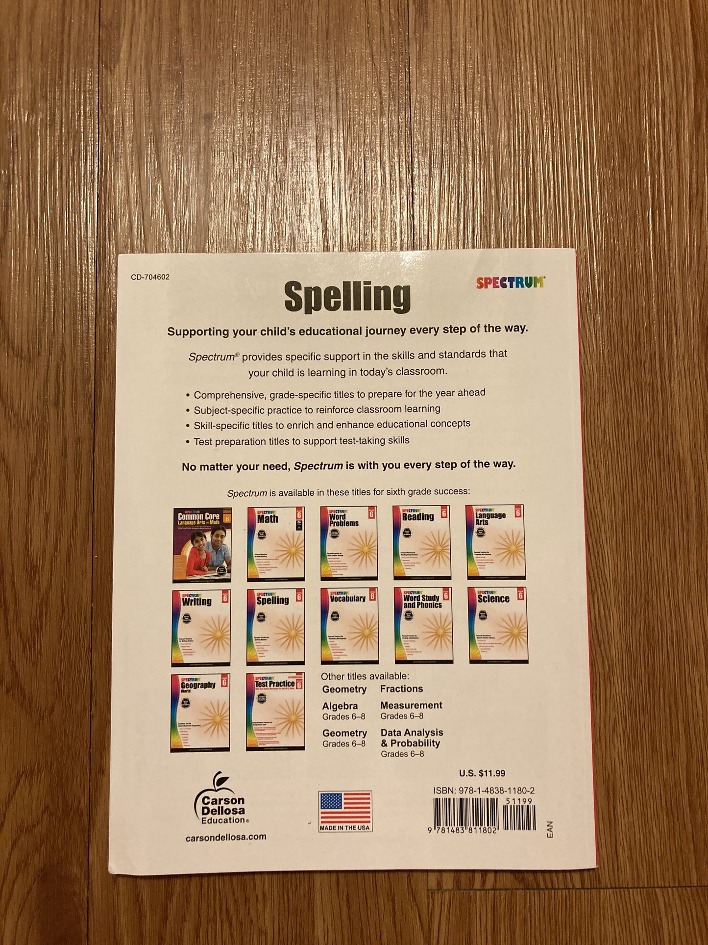 Spectrum Spelling Workbook Grade 6, Ages 11 to 12